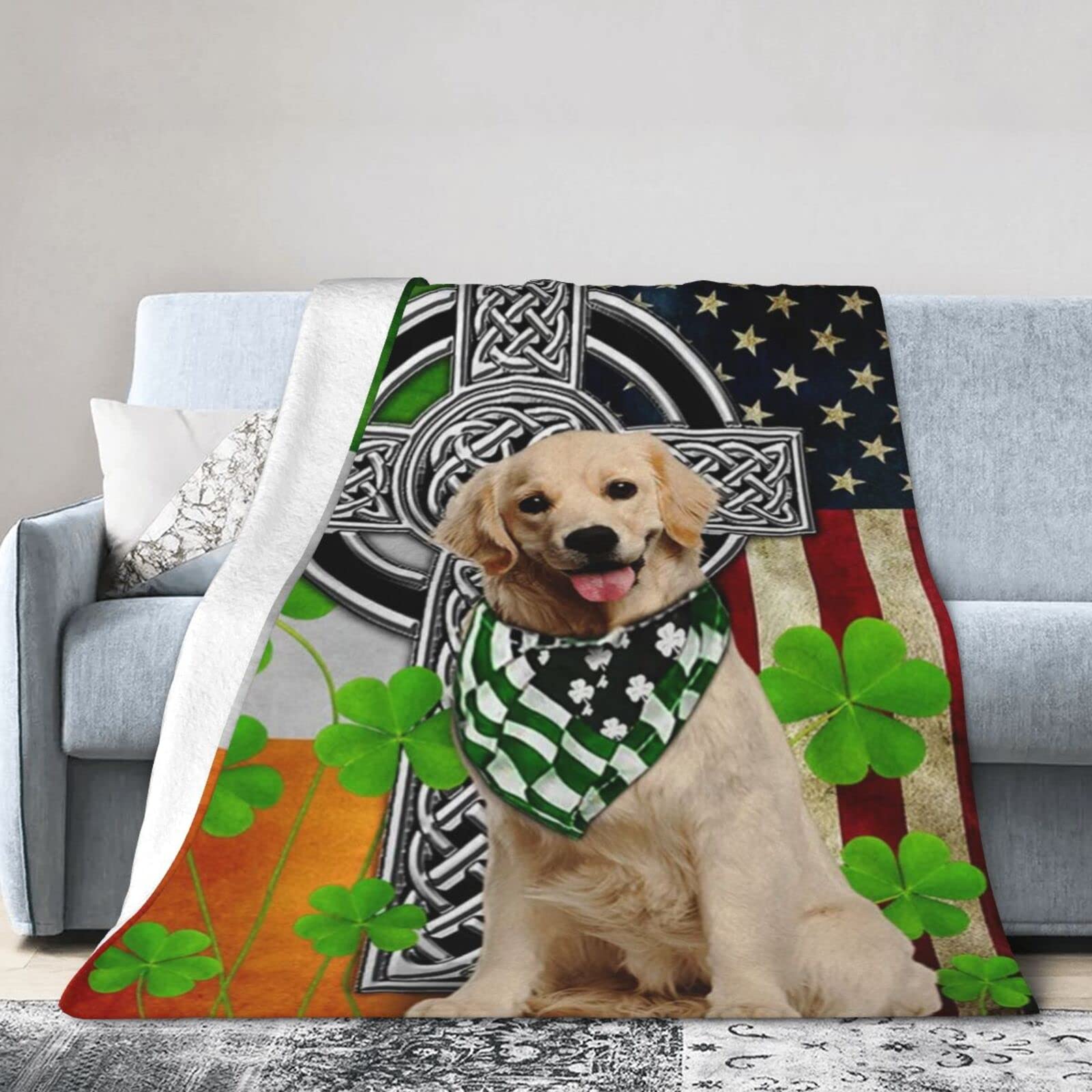 Lsjuee Flannel Fleece Blanket 60"X50" Golden Retriever Irish Cross Sofa Throw Blanket Weighted Ultra-Soft Travel Spring Blankets for Adult Keep Warm