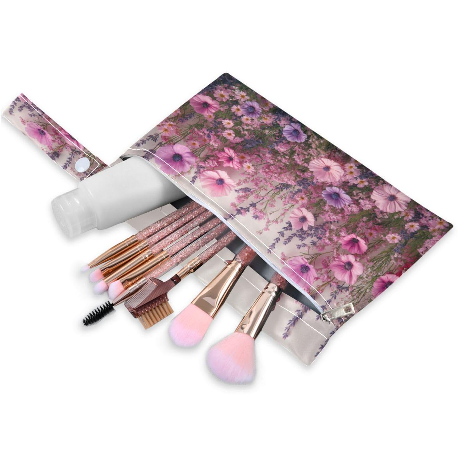 ATTX Pink Wild Flowers Wet Dry Bags 2-Pack - Reusable Cloth Diaper Storage for Travel, Beach & Gym | Multi-Use Waterproof Bags for Swimsuits, Baby Clothes, Sports Gear#255