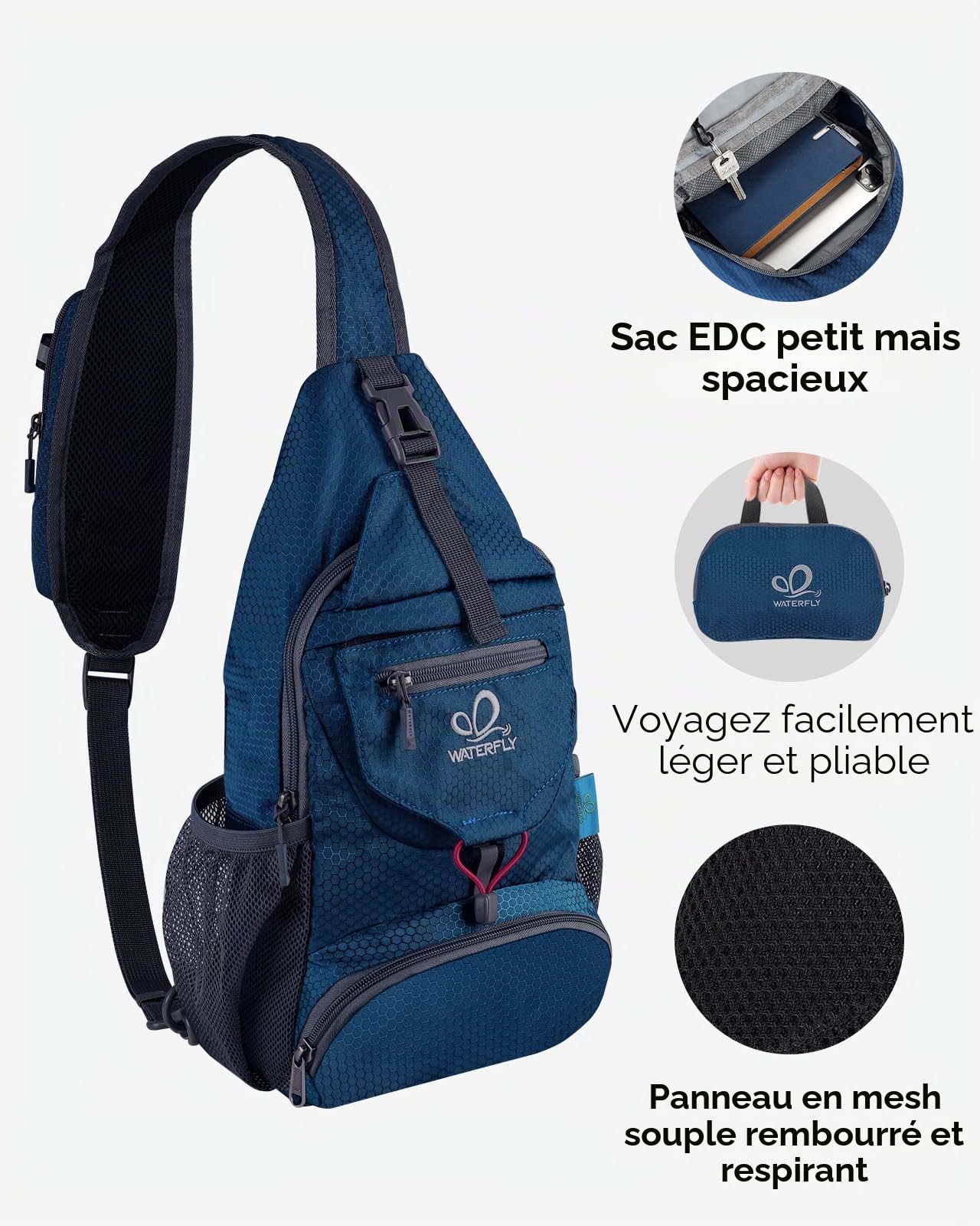 Waterfly Sac Bandoulière Petit Pliable: Sac de Poitrine Léger Sacs à Dos Porté Travers Sacoche Bandouliere pour Sport Randonnée Cyclisme Voyage Excursion Homme et Femme