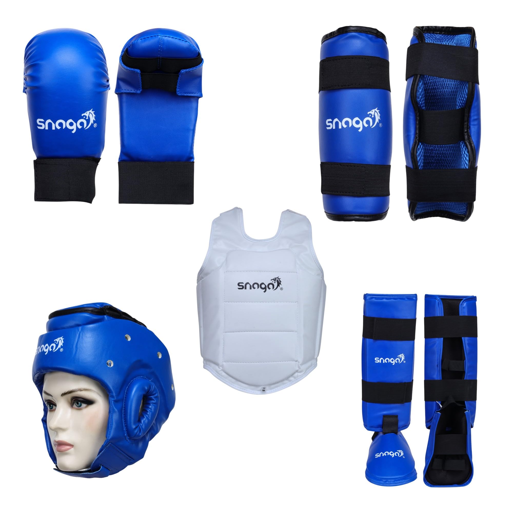 Snaga Karate Kit with Moulded Karate Gloves, Arm Guard, Headguard, Chest Guard, Foot & Shin Pads for Training & Protection (Blue, S (7-9 Years Old))-image-32