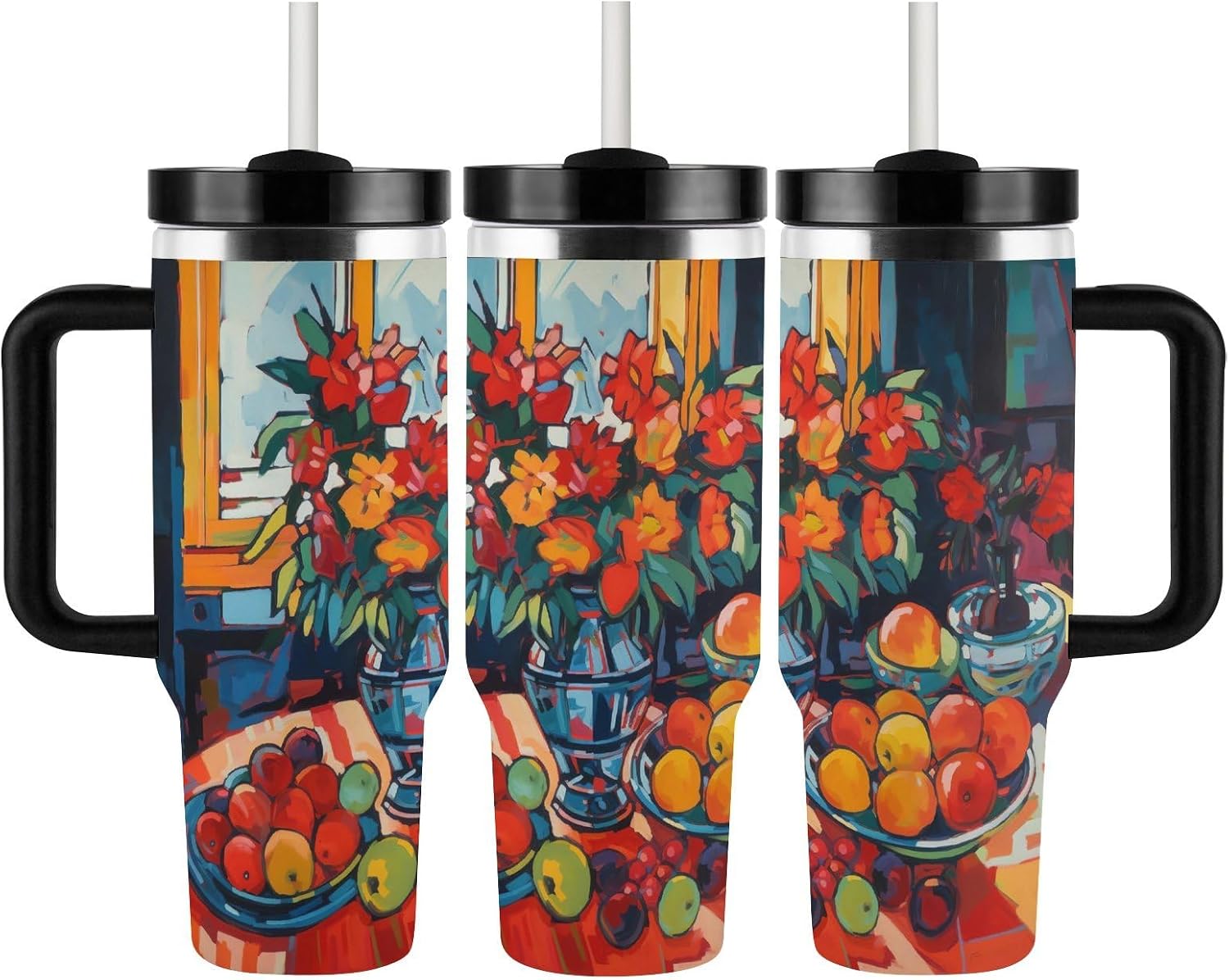 Stainless Steel 40oz Tumbler Travel Mugs, Colorful Painting image 3