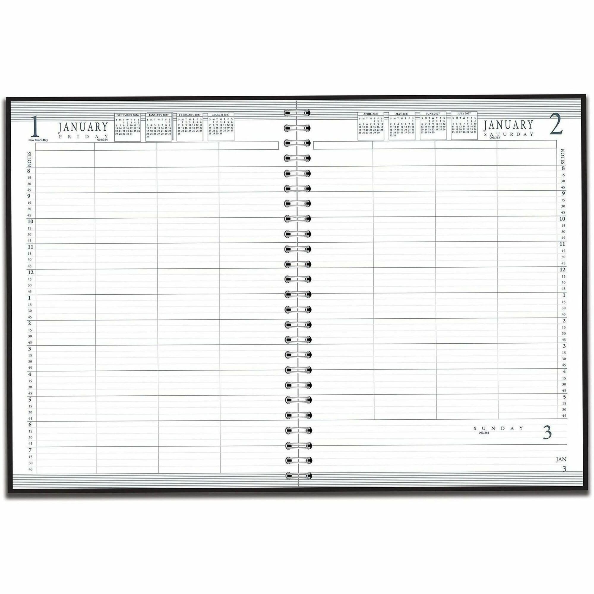 House of Doolittle Agenda giornaliera di gruppo 12 mesi per 4 persone, da gennaio 2027 a dicembre 2027, layout a pagina singola con 1 settimana, 20,3 x 28 cm, copertina nera