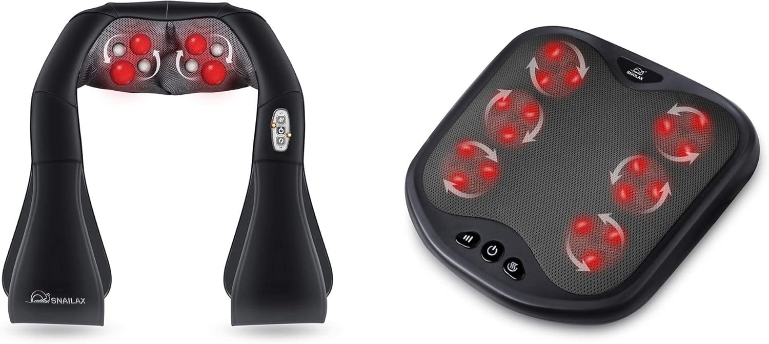 Snailax Shiatsu Neck Massager Foot Massager Bundle | Back Massager with Heat, Deep Kneading Electric Massage Pillow for Neck, Back, Shoulder,Foot Body Pain Relief
