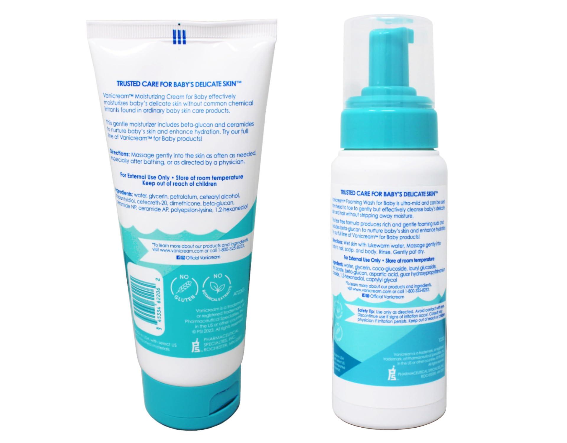 Vanicream Baby Care Set, (1) Moisturizing Cream for Baby 6 Ounce, & (1) Foaming Wash for Baby 8 Ounce, Set