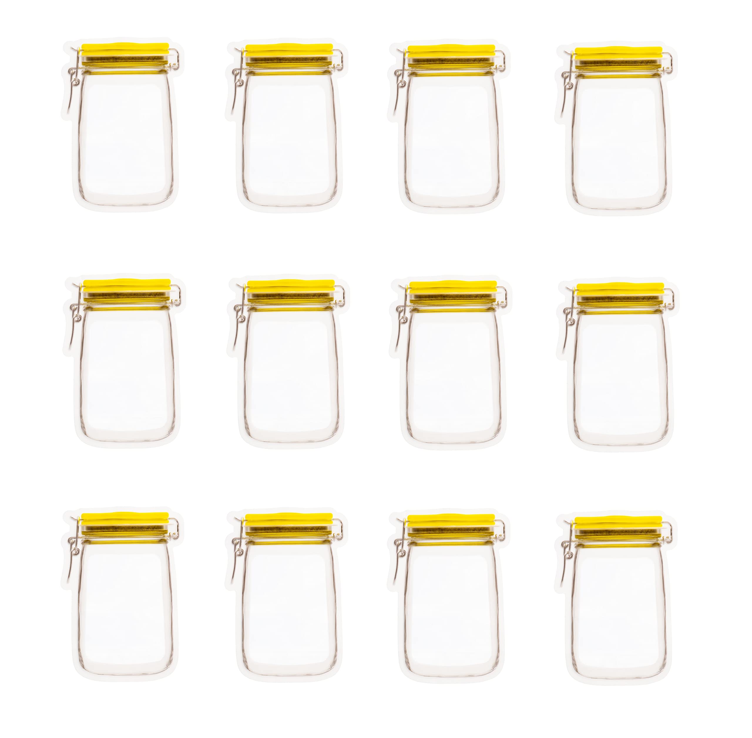Invero Clear 12 Pack Of Reusable Mason Jar Zipper Bags - Airtight, Leakproof Zip-Lock Food Storage Saver Seal Bags - Ideal For Kitchen, Picnic Organizer, Spices, Treats, Travel, Camping & More (12 X 8Cm)
