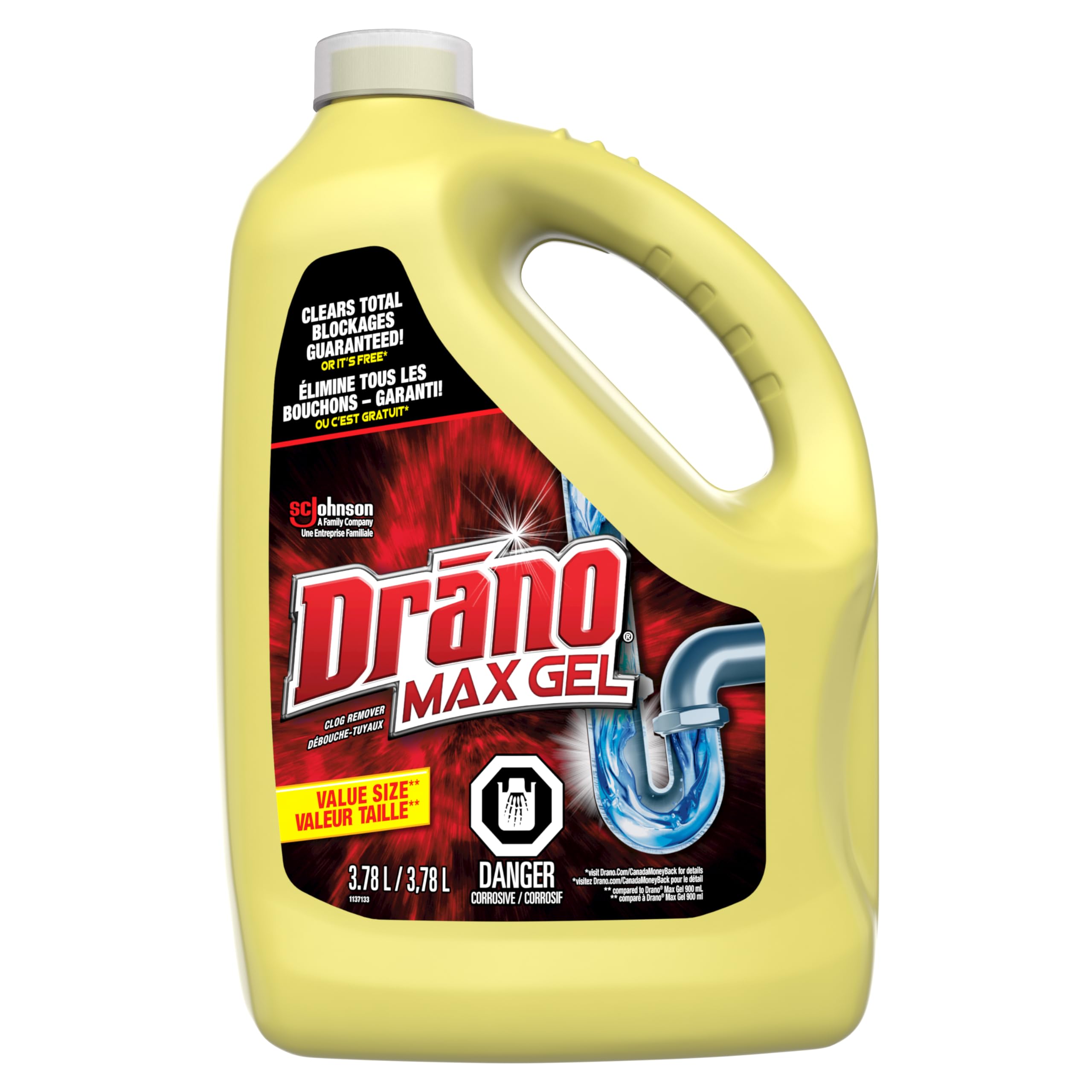 Drano Max Gel Drainer et Nettoyeur, Enleve les Bouchons et Laver la Saleté des Doux et des Évier, |8L
