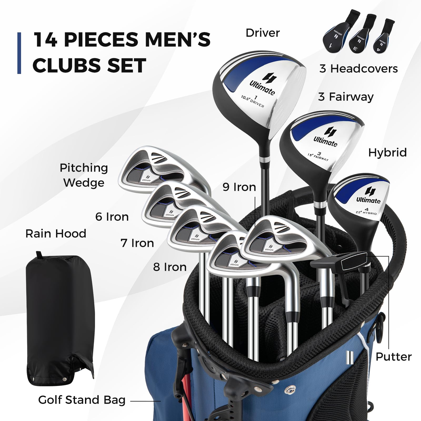 Amazon.co.jp: ULTIMATE メンズ ゴルフクラブセット、#1ドライバー付き