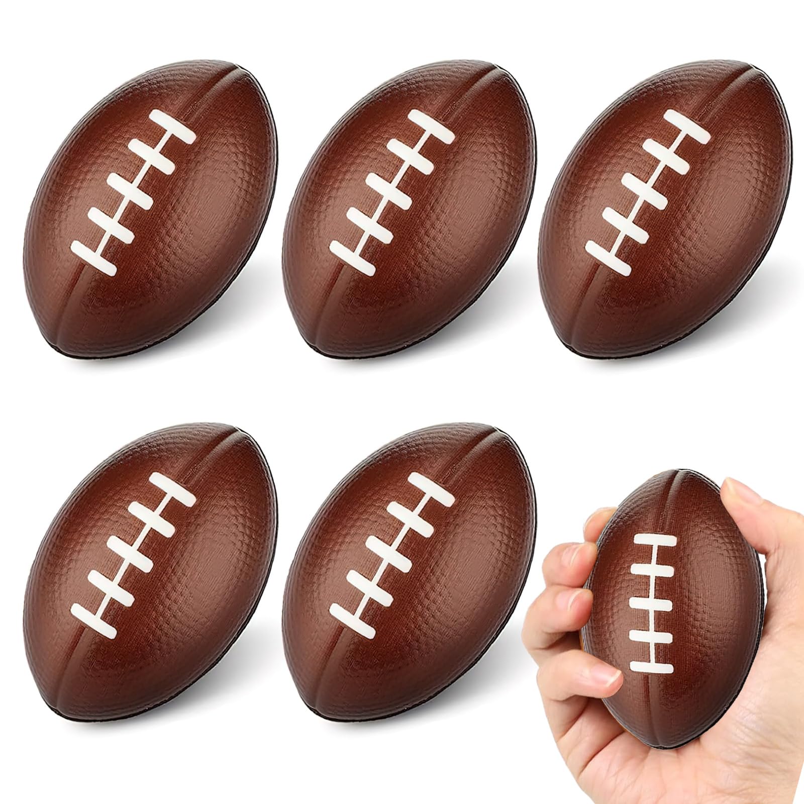 Mini Foam Footballs - 6 Pack 3.25" Inch Party Favor Balls for Kids, Mini Football Stress Ball Bulk Toy, Sports Little Footballs Big Game Party Decor Balls, Small Foam Football for Kids