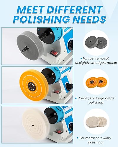 Miniatura 2 de BAOSHISHAN Pulidor de joyas de banco con 3 tipos de ruedas de pulido, máquina pulidora de mesa de velocidad variable para joyas, madera, metal,