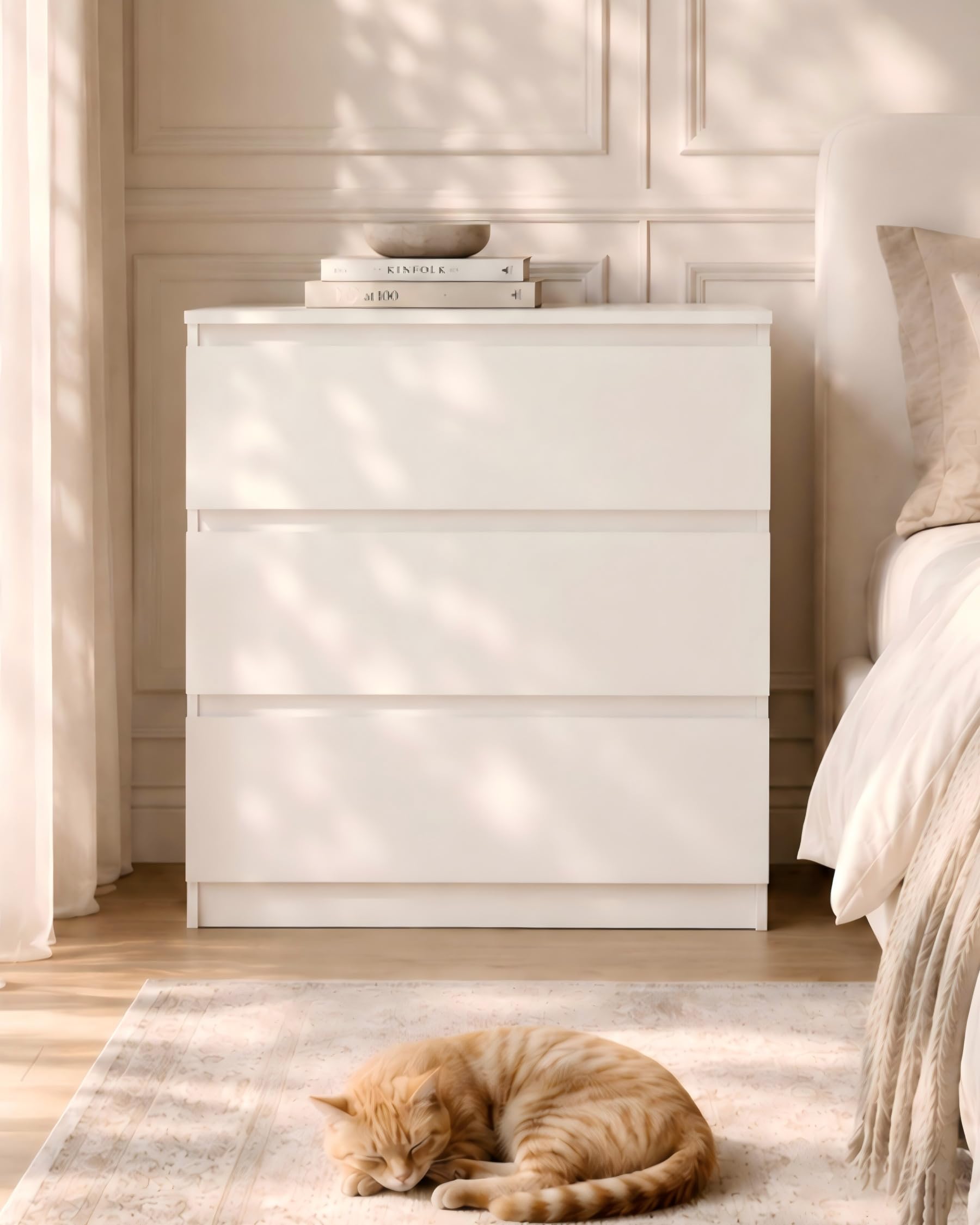Kommode mit Schubladen, Nachttisch Weiß 60 x 40 x 70 cm, Beistelltisch Klein, Schubladenschrank für Schlafzimmer, Wohnzimmer Kommode, Flur Kommode, Kleiner Schrank