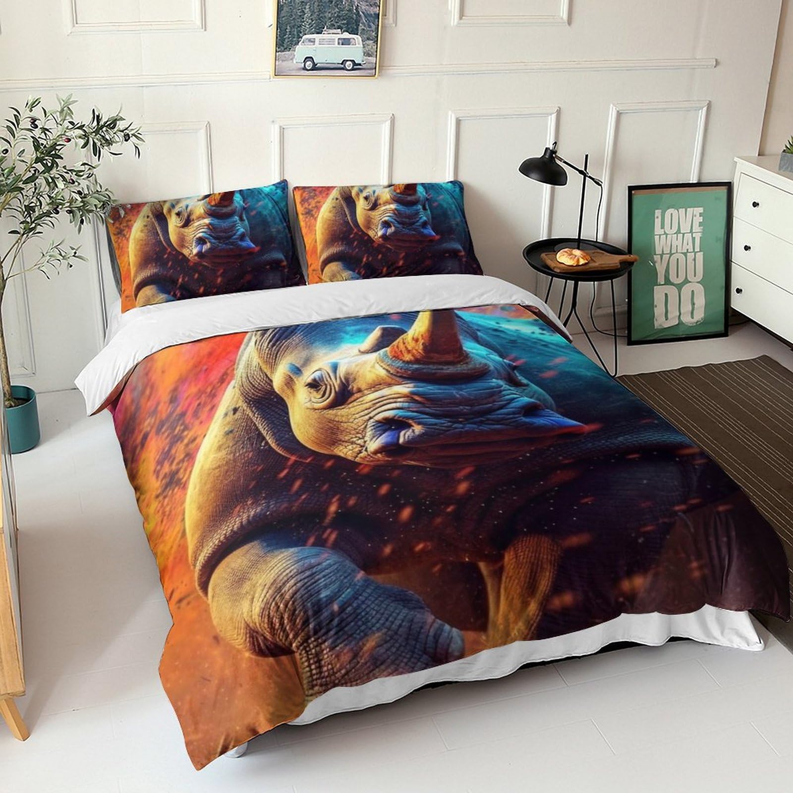 Housse de couette Dazzling Rhino en microfibre premium au design artistique tridimensionnel