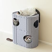PETKARAY 2-Story Felt Cat House, Large Bed Cave for Indoor Cats, Felt Tunnel Hideaway Condo for Multi-Cat Households, 23.6x22x12 inches, Grey