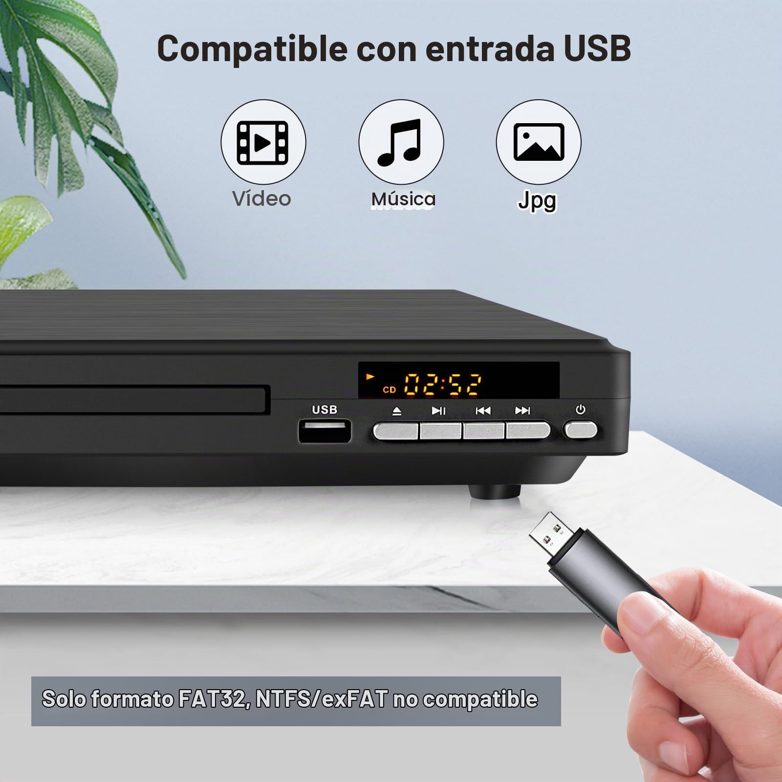 Reproductor DVD Multizona para TV | JOVELL Reproductor DVD Compacto para Hogar con Salida Coaxial, HDMI y RCA | Lector DVDs/CD con Entrada USB para Todas Las Regiones y Multiformato (No BLU-Ray)