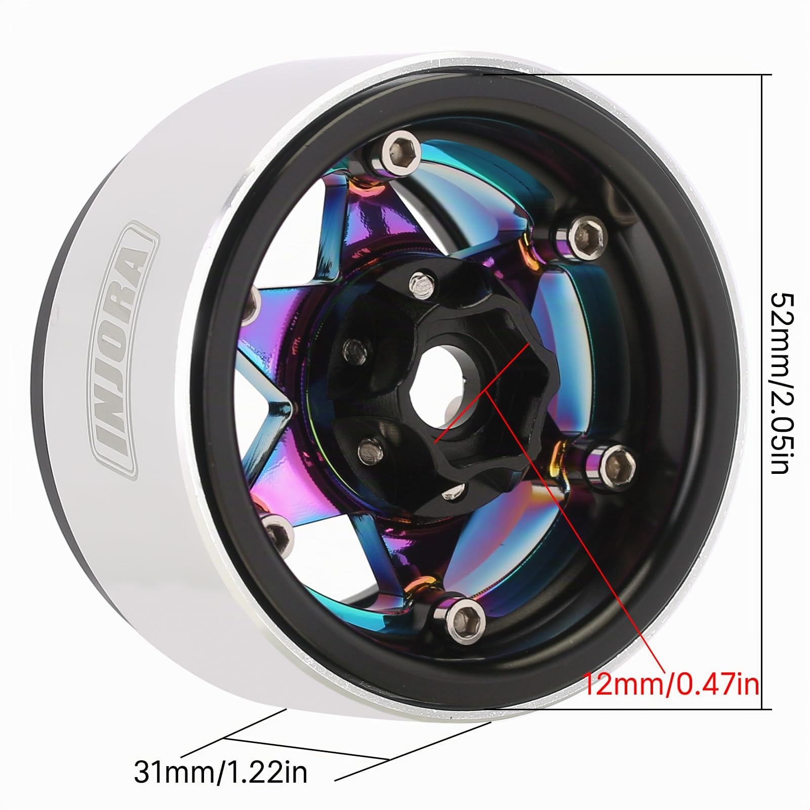INJORA 1.9'' Beadlock Felge - 143g Super Heavy Messing & Aluminium Deep Dish Felge für 1/10 RC Crawler SCX10 TRX4 VS4-10 Gen8,Regenbogen, DGW-1958RW