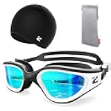 ZIONOR G1 Lite Swim Goggles with Swim Cap Comfortable Anti-fog Swimming Goggles Cap Set for Adult Men Women