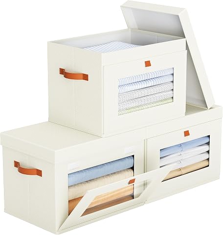 Yecaye 3 Pack Closet Storage Bins with Lid, Clothing Stor...
