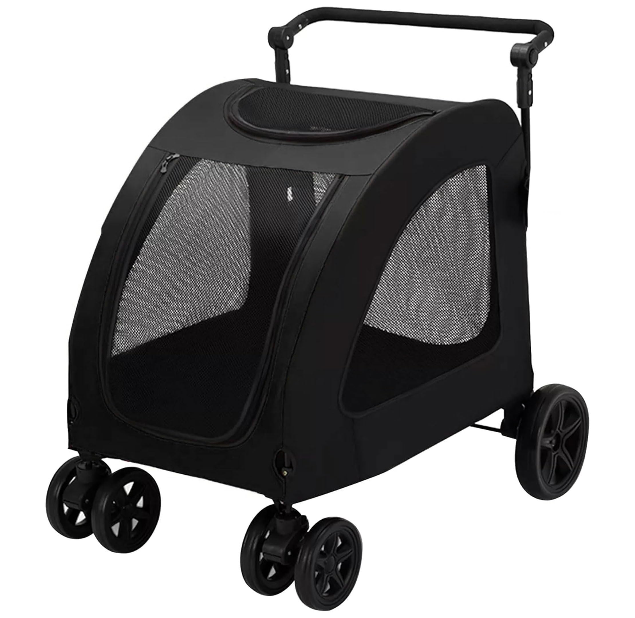 JupiterJX Portable Heavy Duty Dog & Cat Stroller - 4 Wheel Dog Buggy, Adjustable Handle, Supports Up To 80KG (Black)