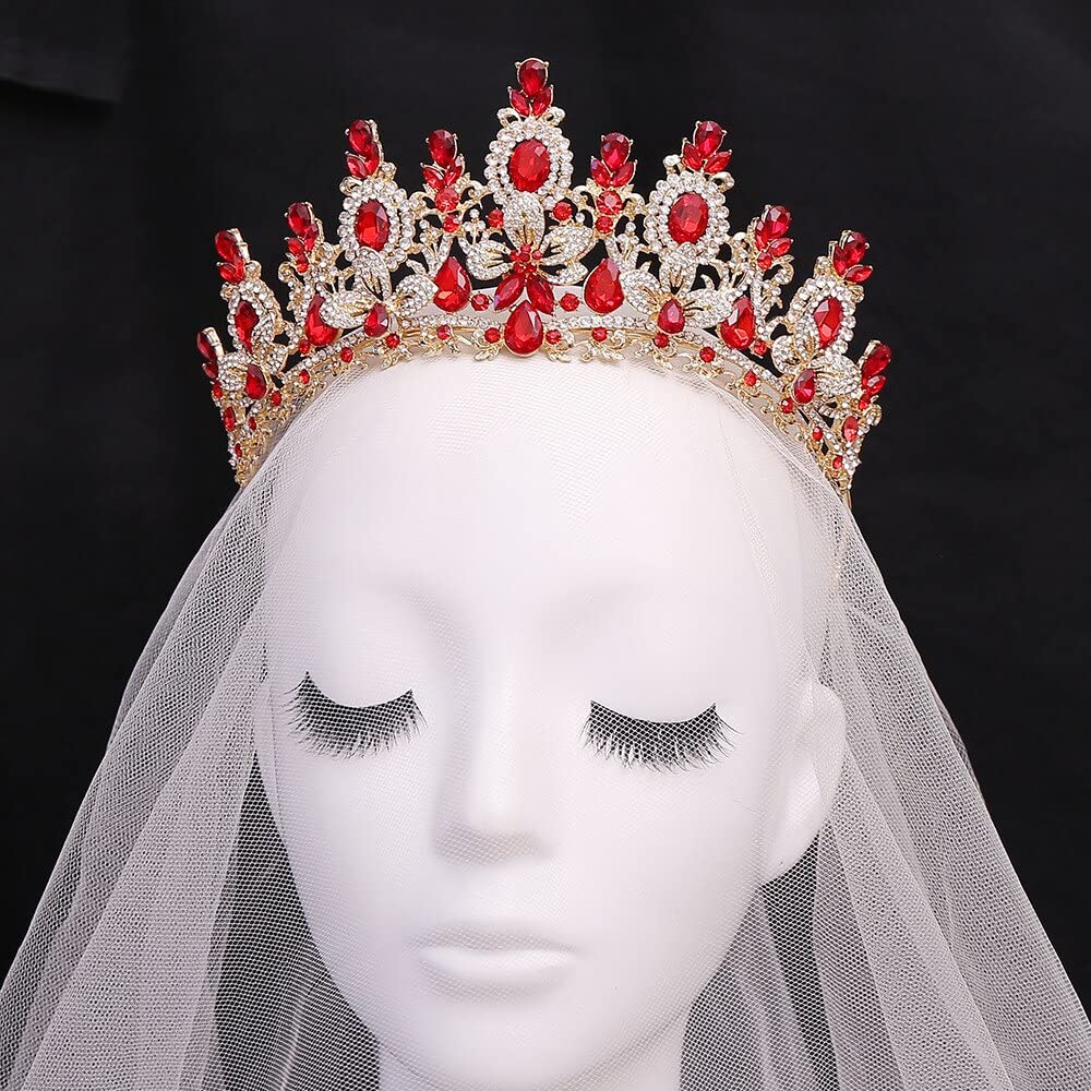 Baroque Luxury Rhinestone Crystal Wedding Crown Queen Flowers Bridal DIEZI 3 Colors Baroque Multicolor Crystal Crown Tiara For  main image 4