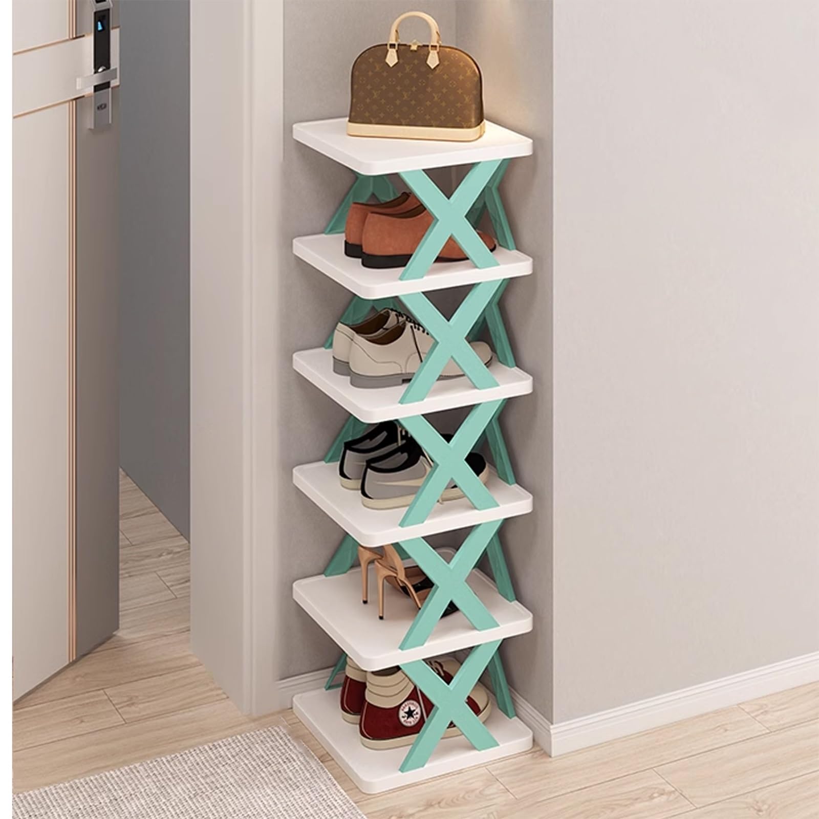SVFOEBJM Tall Shoe Rack, Shoes Rack for Entrance, Multi-Layer Stackable Shoe Rack, Foldable Shoe Rack, Narrow Shoe Rack for Space Saving Shoe Storage, DIY Combination, Toolless Installation