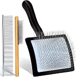 Large Slicker Brush Set for Medium & Long Hair & Curly Coat Dogs & Cats, Goldendoodles, Doodles & Poodles, Wooden Brush for Shedding with Grooming Comb and Stainless Steel Pet Comb, Red