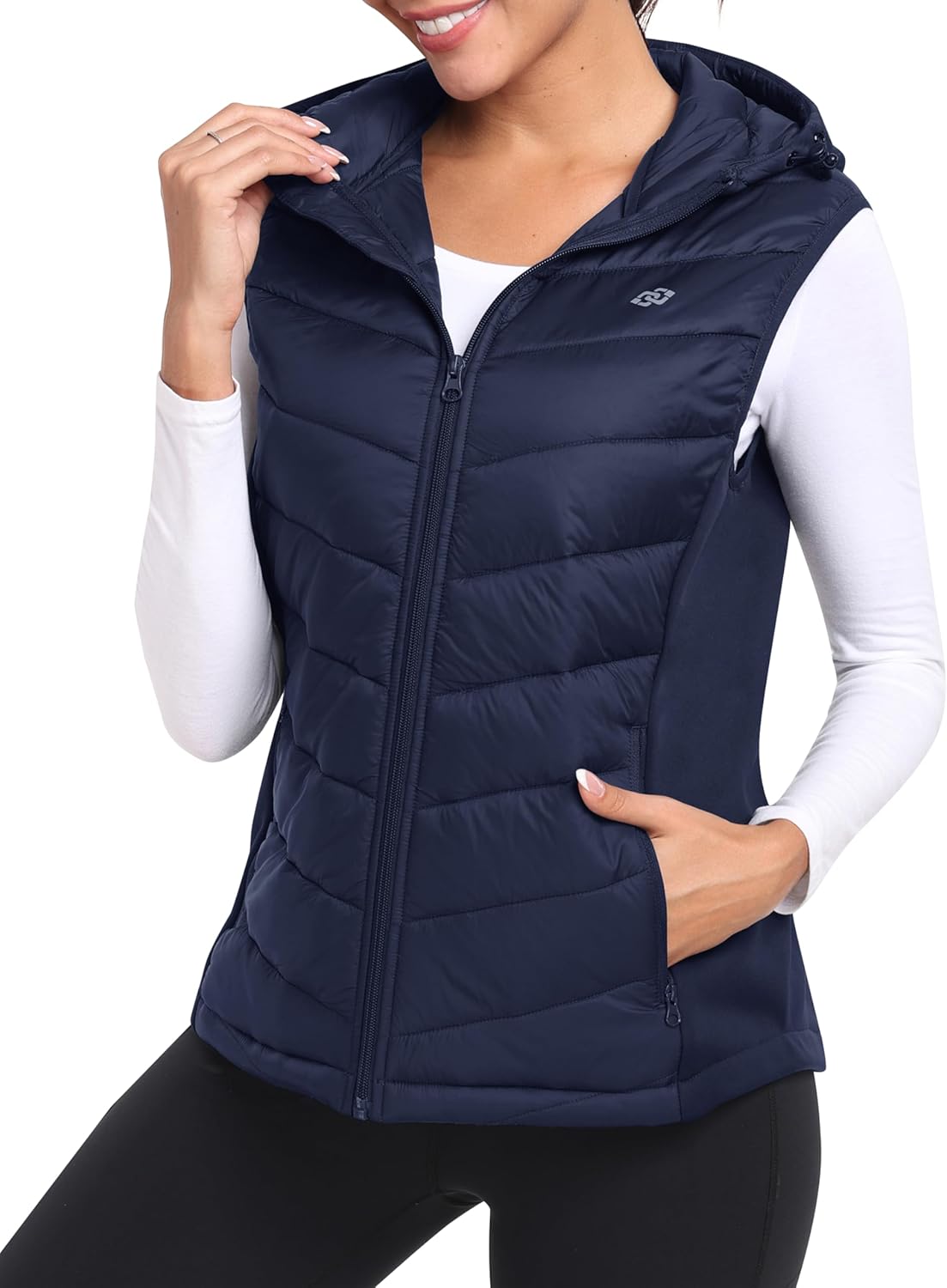MoFiz Women's Puffer Vest Lightweight Hooded Warm Fleece Lined Hybrid Softshell Hiking Winter Sleeveless Zip Vest