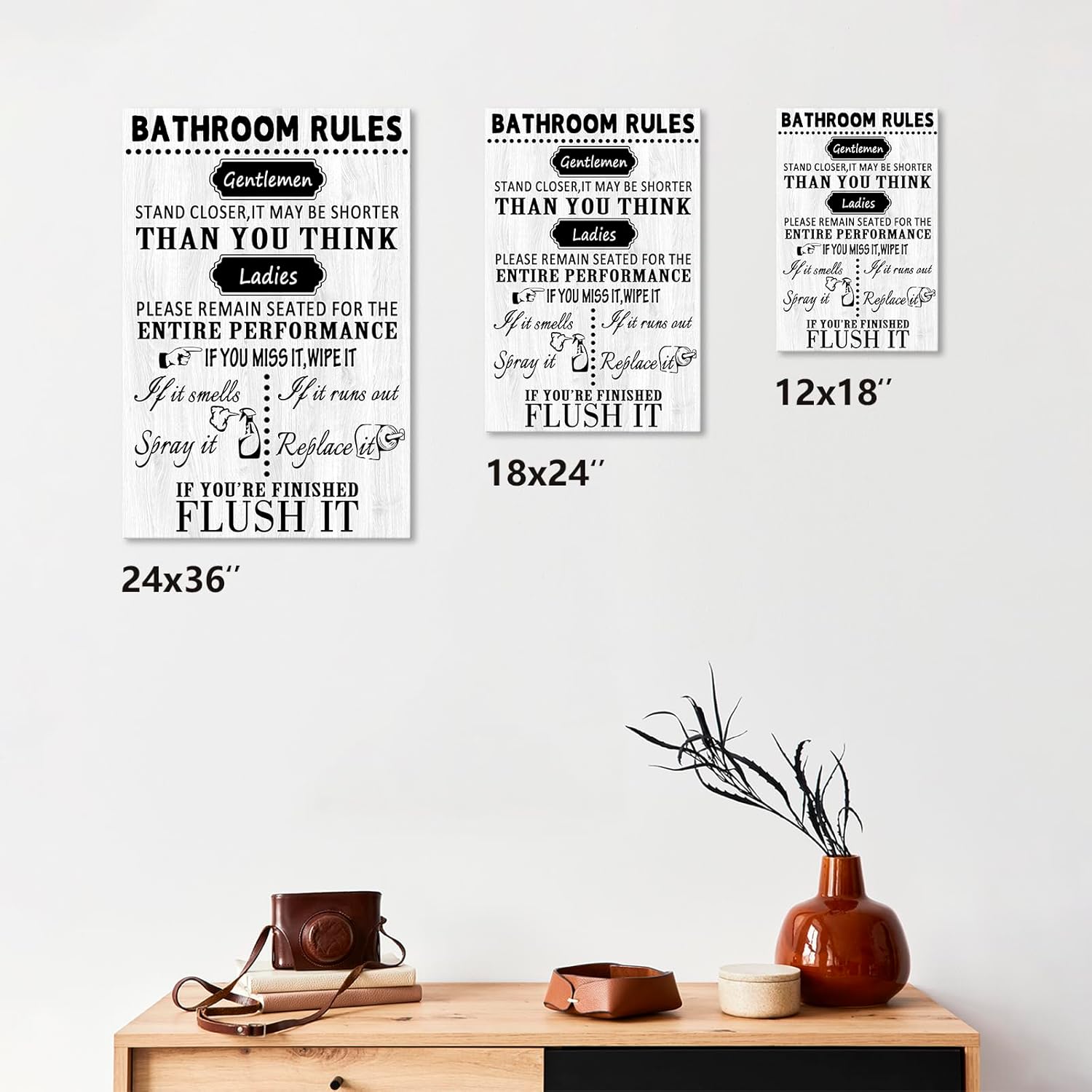 Jumong Bathroom Decor Wall Art, Bathroom Rules Wall Art, Toilet Rules Wall Decoration, Bathroom Canvas Signs for New House Bathroom Artwork Home Decor Wooden Framed Ready to Hang (24x36 Inches)