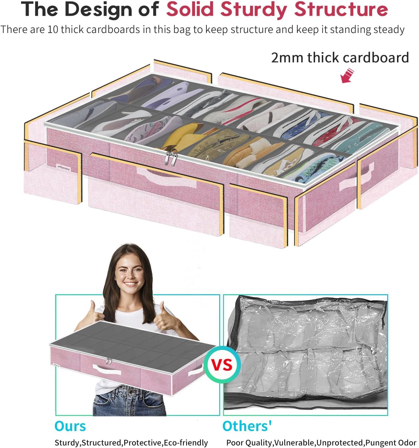 Onlyeasy(オンリーイージー) Lサイズ ベッド下 シューズオーガナイザー コンテナボックス 2個セット 16~32足の靴に対