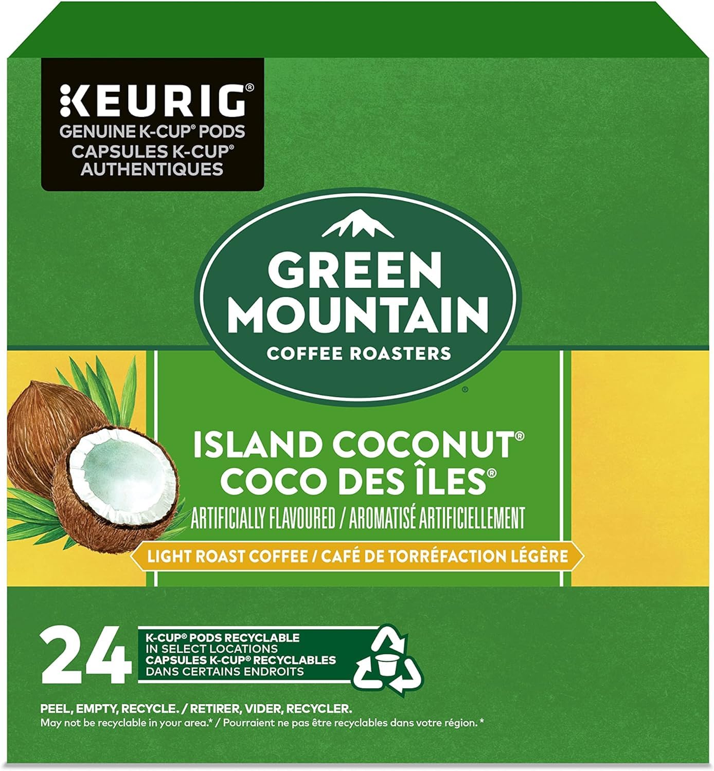 Green Mountain Coffee Roasters Island Coconut, Single-Serve Keurig K-Cup Pods, Flavored Coffee, 24 Count (Packaging May Vary)