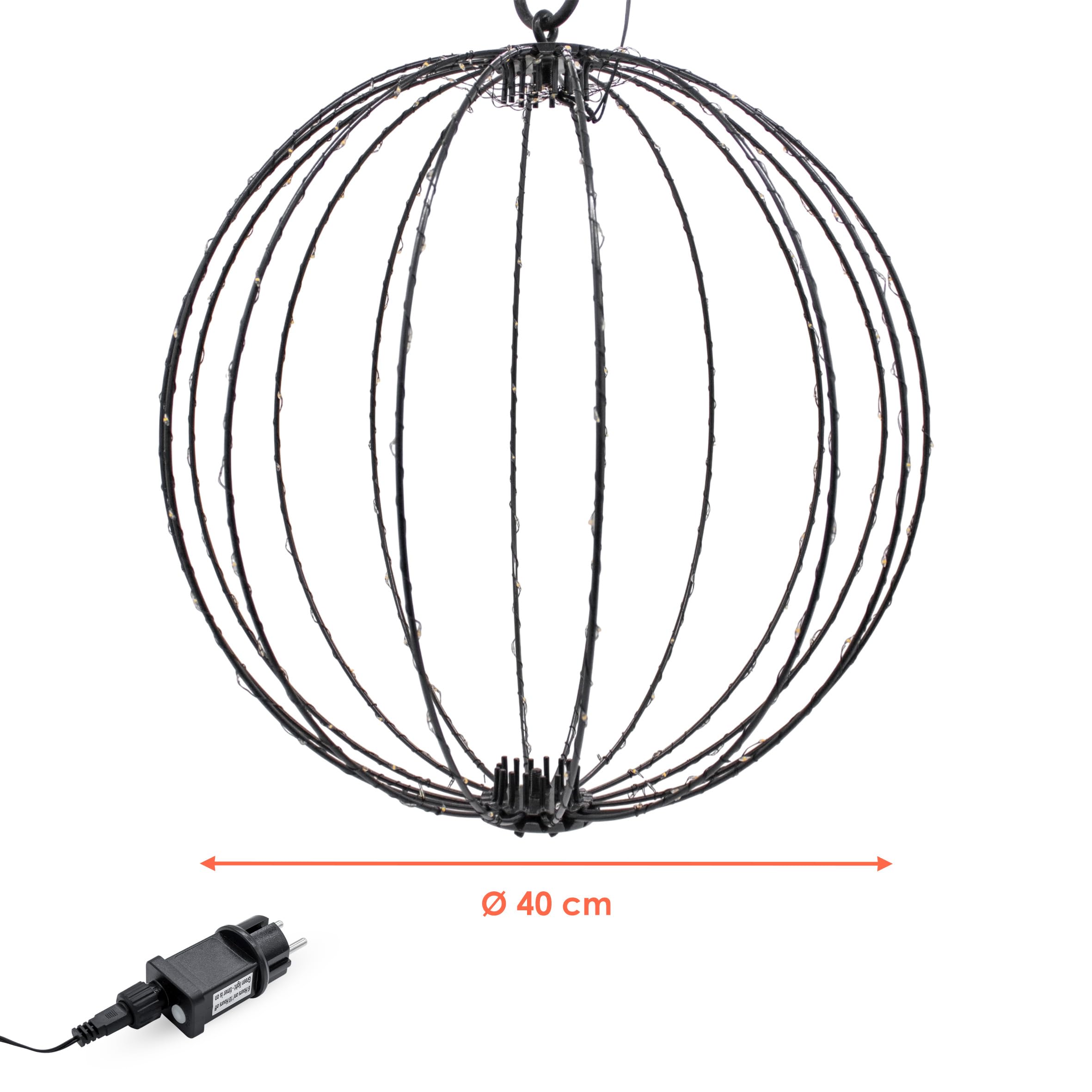 Leuchtkugel zum Hängen 40cm für Außen | 240 LED, Extra Warm Weiß, Mit Timer und Stecker, Kabelgebunden, Weihnachten Advent Deko