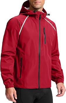 Bikewa Mens Cycling Rain Jackets Waterproof Running Bike Windbreaker Lightweight Packable Hooded Jacket