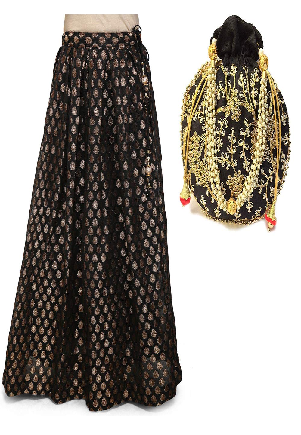 Rajasthani Benarsi Brocade Bridal Lehenga Skirt with Bridal Potli Bag – Traditional Ethnic Wedding Bottom for Women