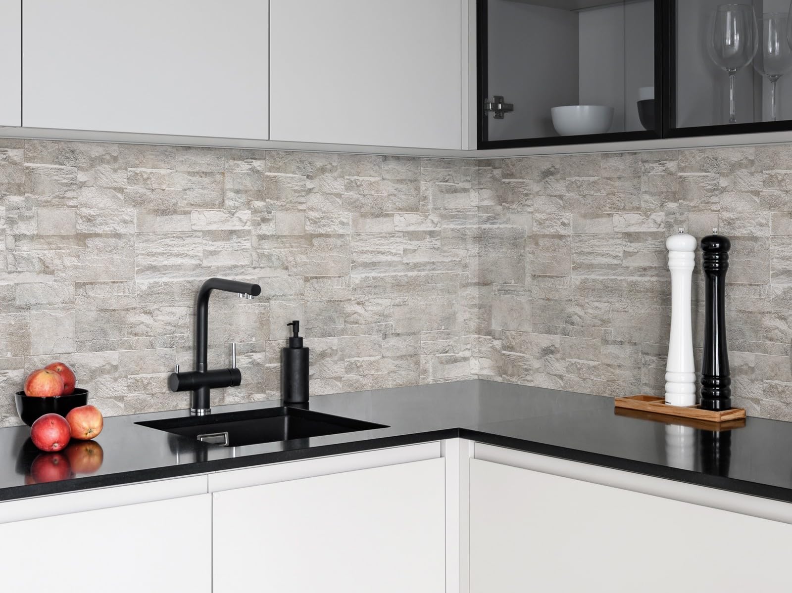 CAMELEO Crédence cuisine adhésive vinyle imitation mur de pierres blanches, 200 x 40 cm - Convient aussi comme adhésif décoratif pour meuble - résistant et imperméable
