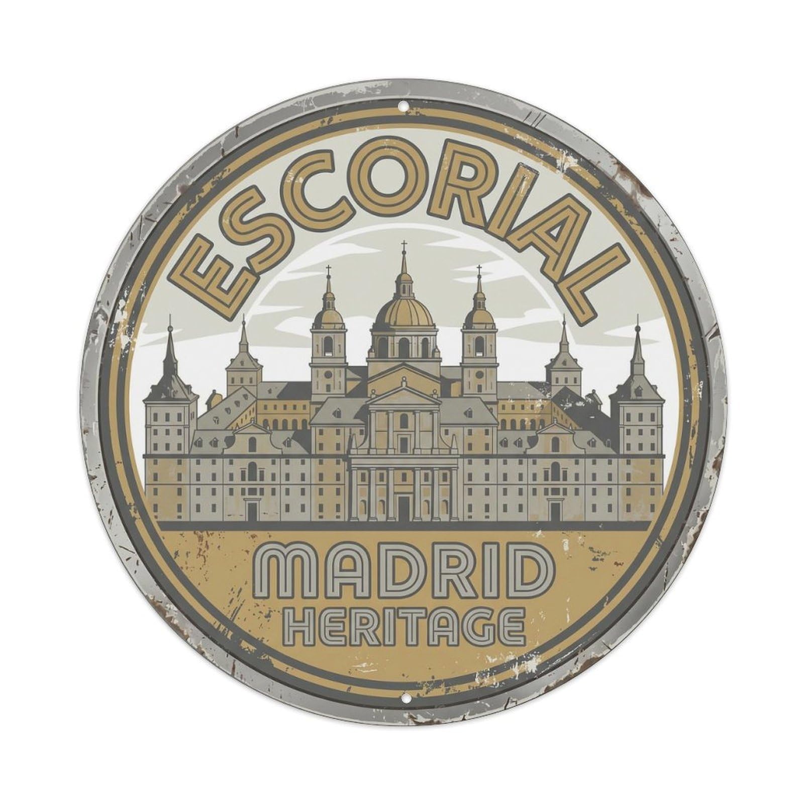 Vintage Travel Escorial Monastery Spain Metal Tin Sign