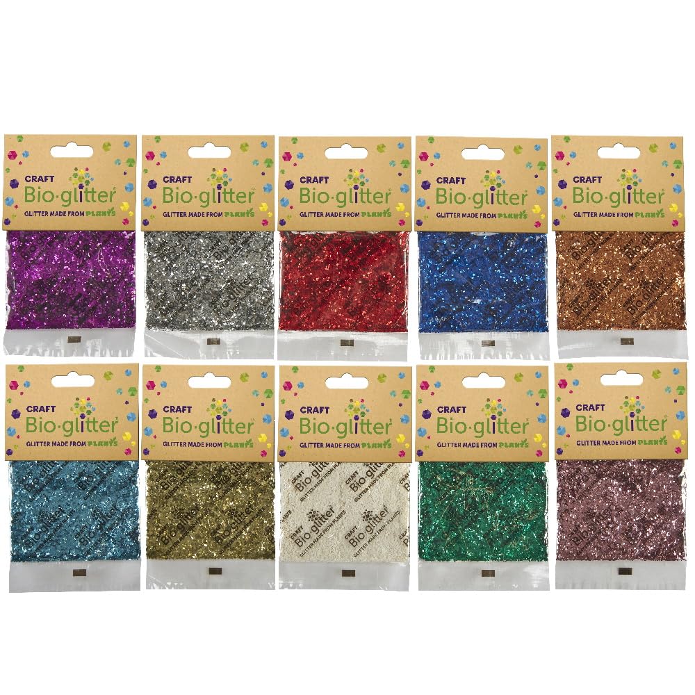 Craft Biodegradable Glitter, Chunky Glitter, Arts and Crafts for Kids, Card Making, Decorations, Christmas Craft for Candle Making, Eco-Friendly, Cruelty Free - Assorted - 20g x 10