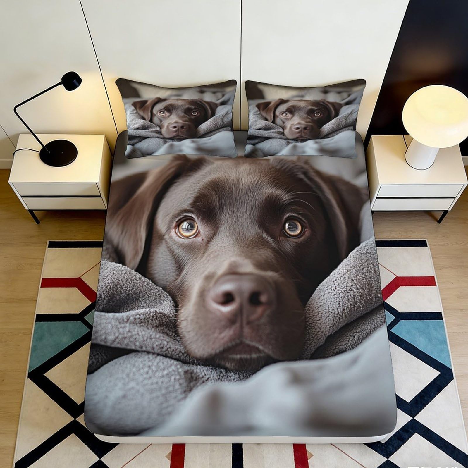 Jqzkxnhpbr Style-1 3D Printed Dog Face Fitted Sheet Microfiber Soft Breathable Brown Puppy Bed Cover For Bedroom Dorm Mattress Decor 90X200x25cm