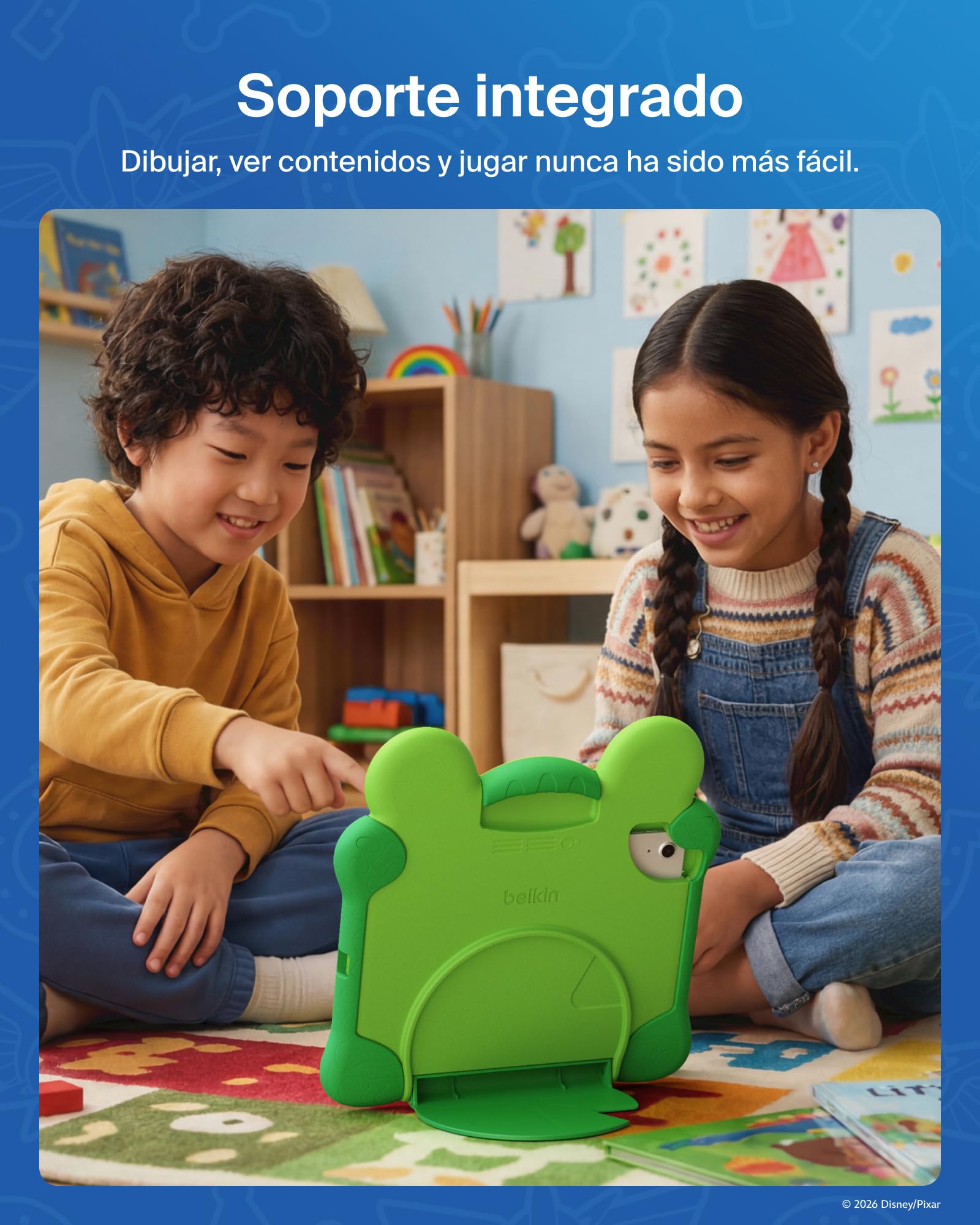 Belkin Disney y Pixar Toy Story 5 Funda Inspirada en Lilypad, Funda iPad A16 11.ª Gen 2025 11" y 10. ª Gen 2022 10,9" No Tóxica, Antigolpes con Asa y Soporte, Carcasa Protectora Trasera Resistente