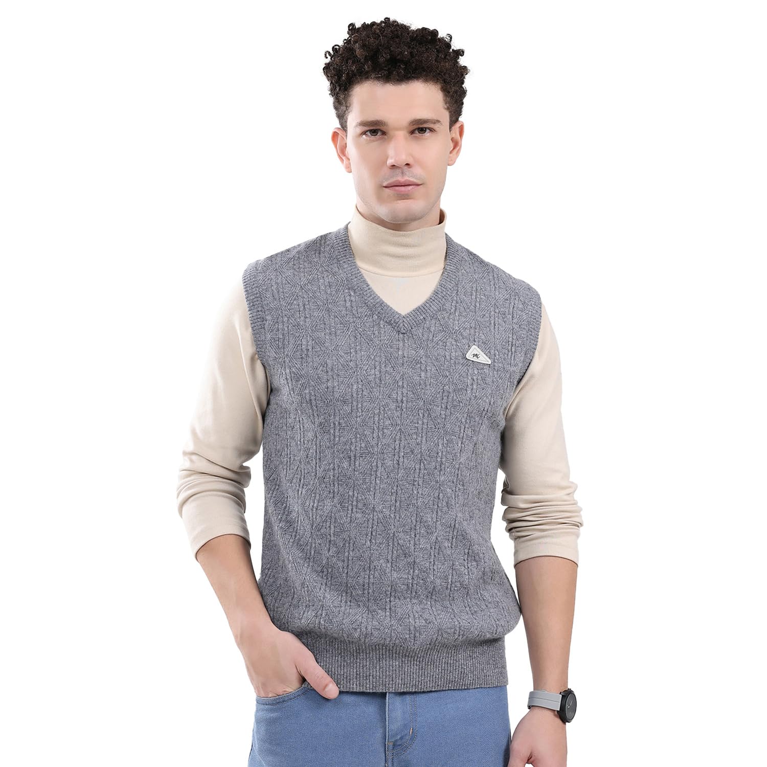 monte carlo Men's Regular Fit Pullover | Self Design Pattern | Pull On Closure with Sleeveless V Neck Winter Pullover for Men's-picture-20