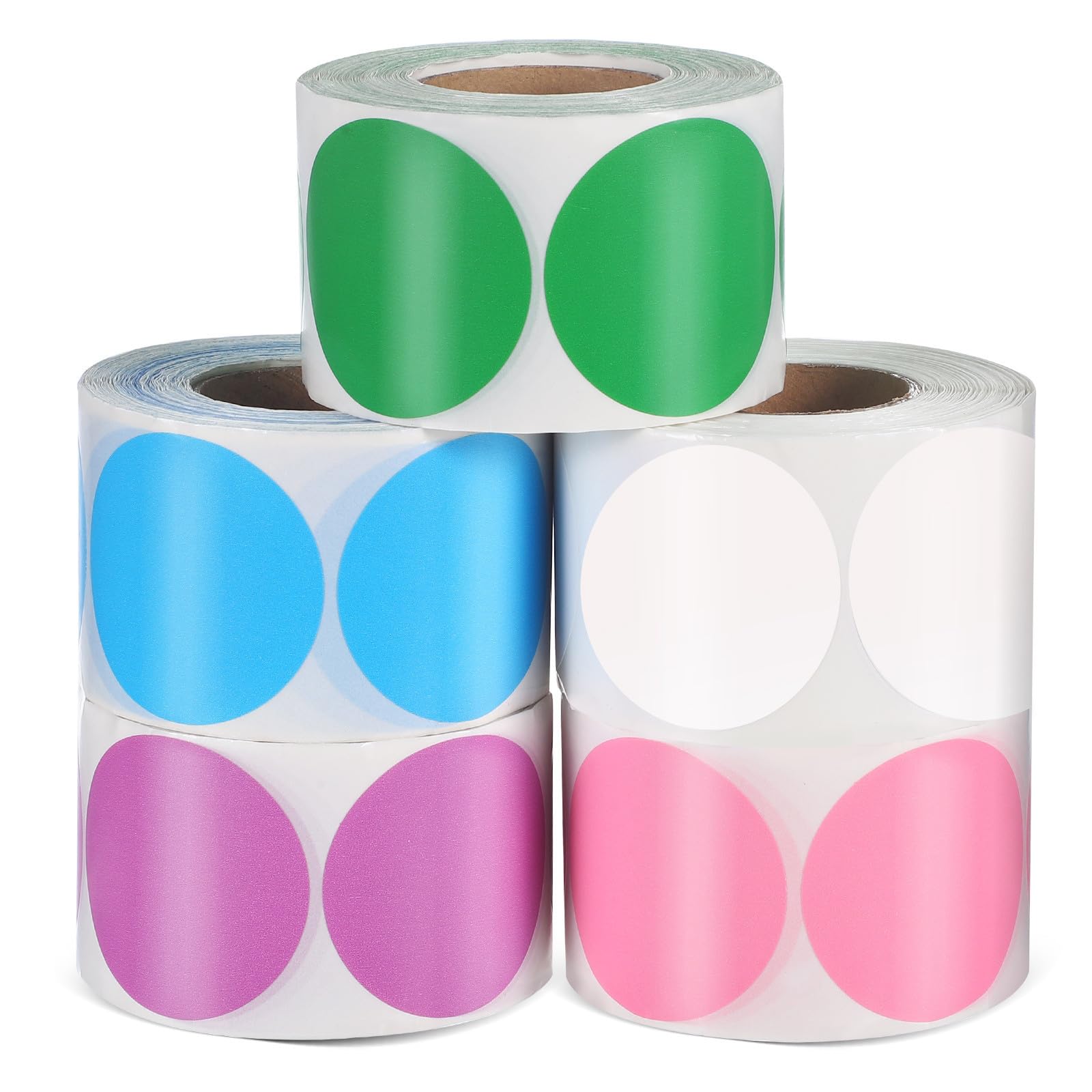TEHAUX 5 Rotoli Etichette Adesive Termiche Rotonde Impermeabili in Carta Termica, Facili da Rimuovere, per Ufficio e Organizzazione, da 600 Etichette Ciascuno