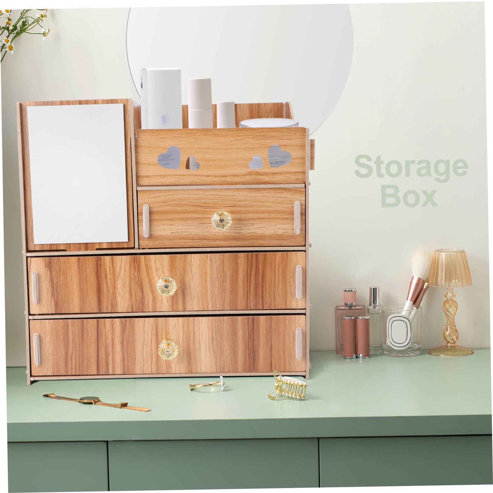Boîte de Rangement à Tiroir pour Cosmétiques Marron en Bois