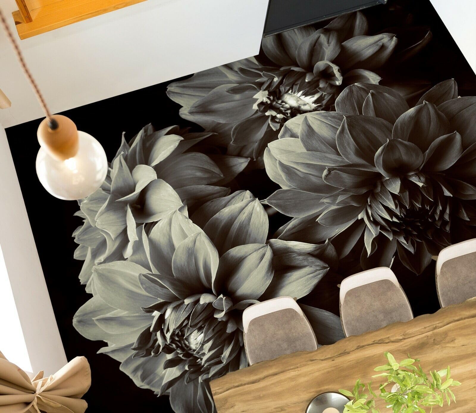 Cartel De Decoración De Piso Murales de papel pintado de suelo de peonía gris 3D, 250 * 175 cm Murales Pegatinas Cuarto de baño Vinilo autoadhesivo Papel tapiz