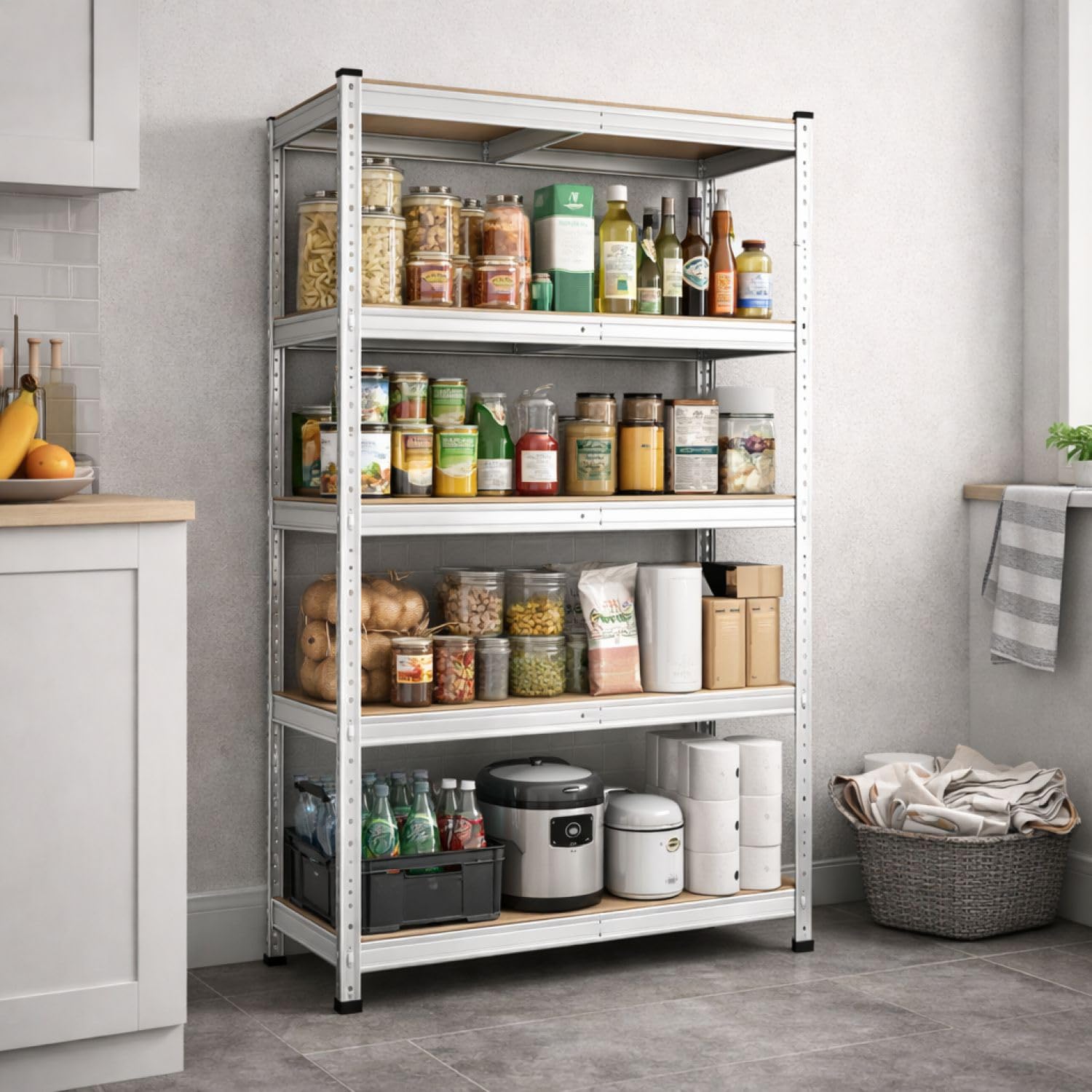 Set 2 Scaffalature in Ferro 150x75x30 cm 5 Ripiani - 175 kg per Ripiano (875 kg Totali) - Scaffale Metallico con Ripiani in MDF - Montaggio ad Incastro - Ideale per Garage, Ripostiglio e Cantina