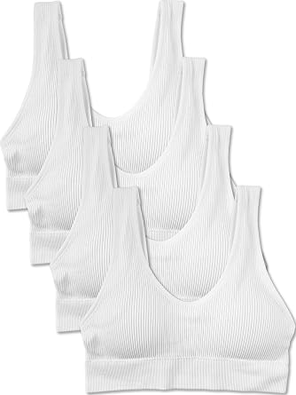 Kalon Womens 4 Pack Ribbed Bralette Crop Top Comfort Sports Bra