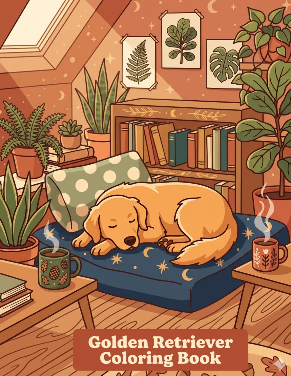 Golden Retriever Coloring Book for Kids: Stress Relief Coloring Pages, Perfect Gift for Golden Retriever Lovers - 50 Adorable Dog & Puppy Illustrations