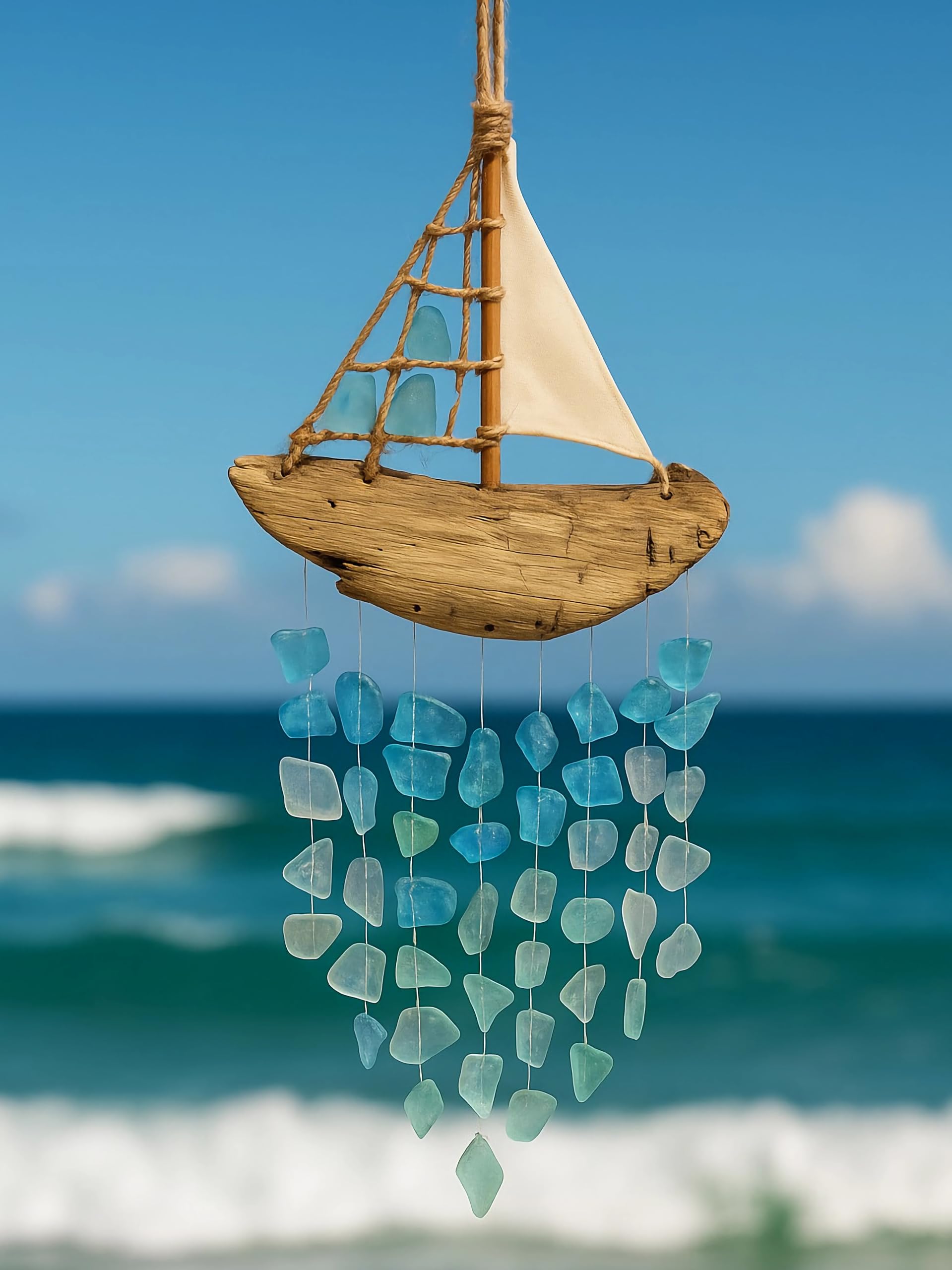 Pommerntraum ® | Windspiel maritim Gartendekoration Glockenspiel Klangspiel Mobile Segelschiff nautisch (Segelboot)