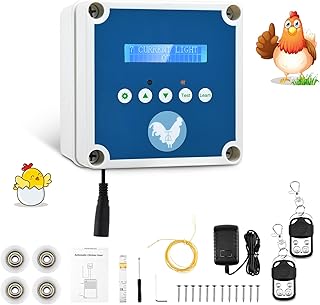 Porte Automatique Poulailler,Couleeur Ouvre-Porte Automatique pour Poulailler avec Minuterie et 2 Télécommandes,Kit de Porte de Poulailler Electrique pour Protéger Le Poulet（Porte Non Incluse