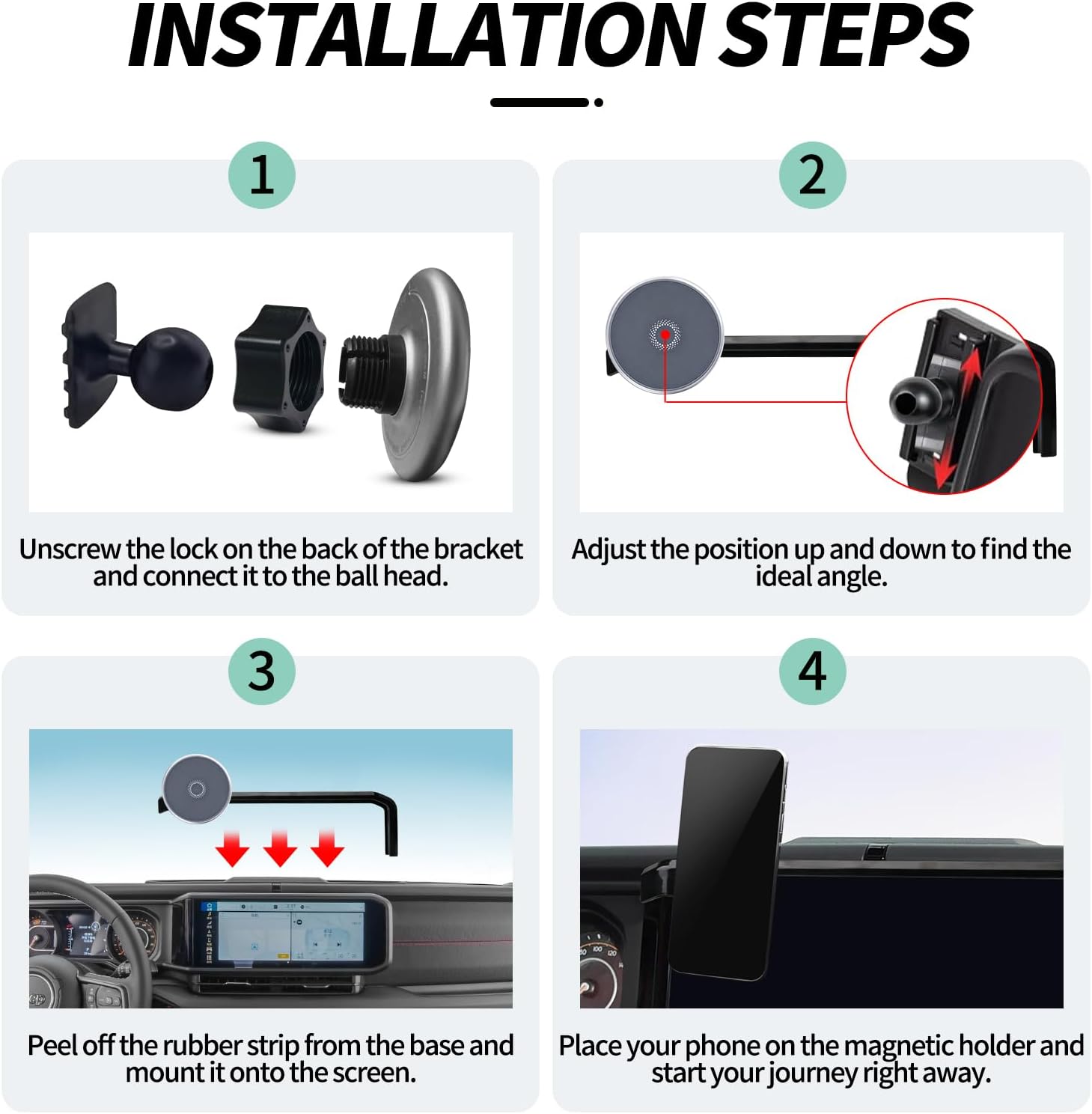 for MagSafe Phone Mount Suitable for Jeep Wrangler JL JK 2024 2025 2026 Accessories 12.3 inch Screen,360° Rotation Magnetic Wireless Charger Phone Holder