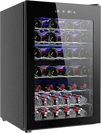 EUHOMY 45 Bottle Wine Cooler Refrigerator, Small Wine Fridge for Red, White and Champagne, 4.5 Cu.ft Mini Fridge with Adjust Temperature, Black