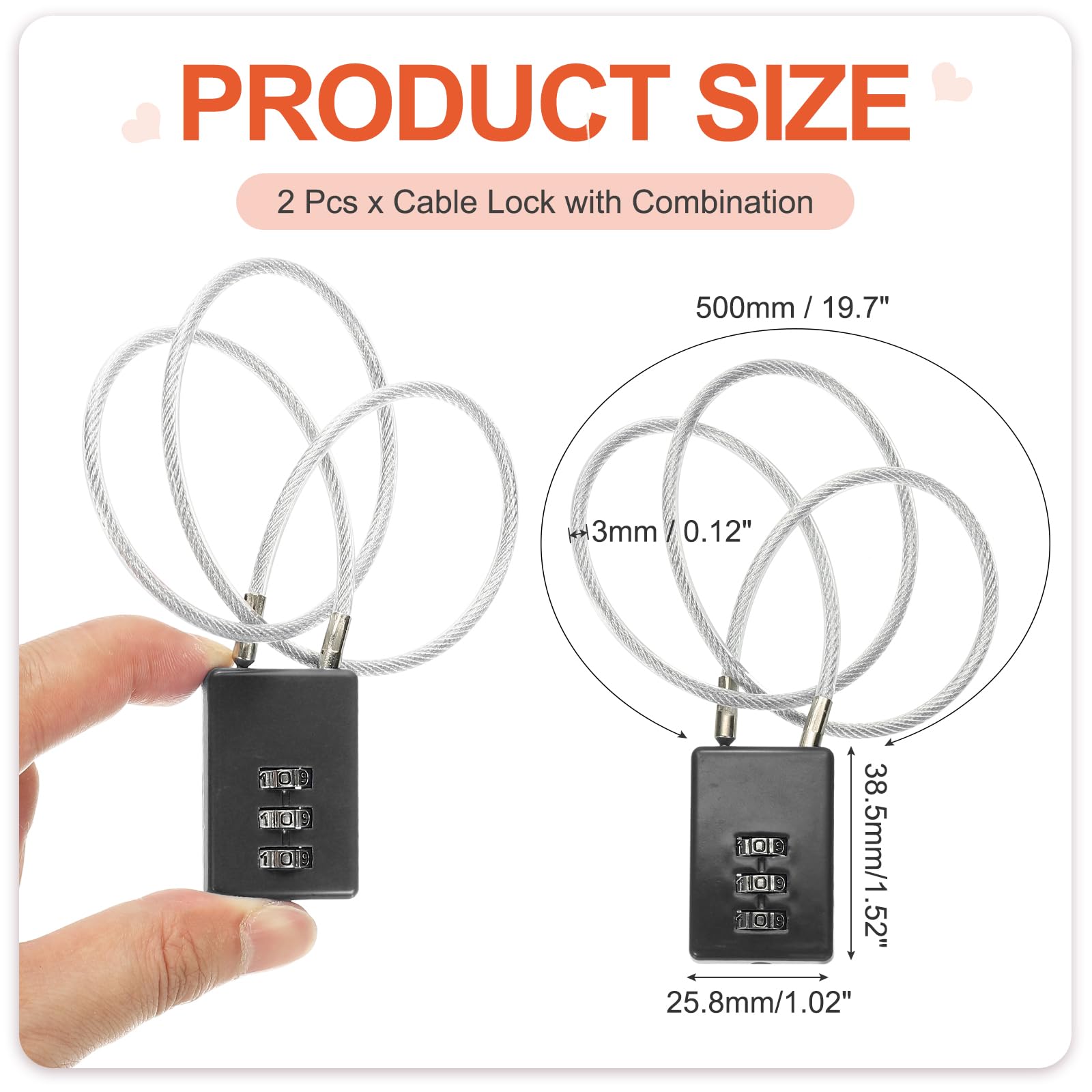 PATIKIL 3 Digit Cable Combination Lock - Image 2