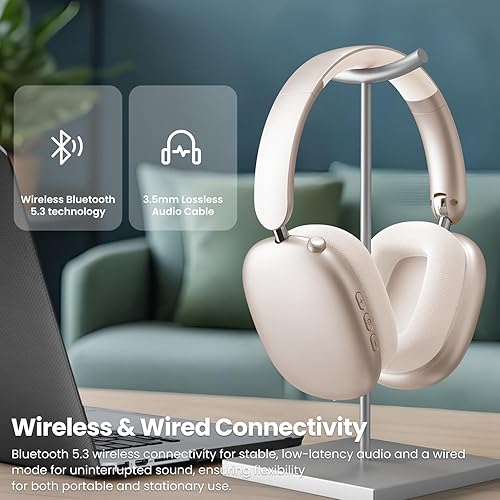 Miniatura 8 de Wentronic Y01 - Auriculares inalámbricos con cancelación de ruido Bluetooth 5.3, sobre la oreja, con micrófono, audio de alta resolución, 48 horas