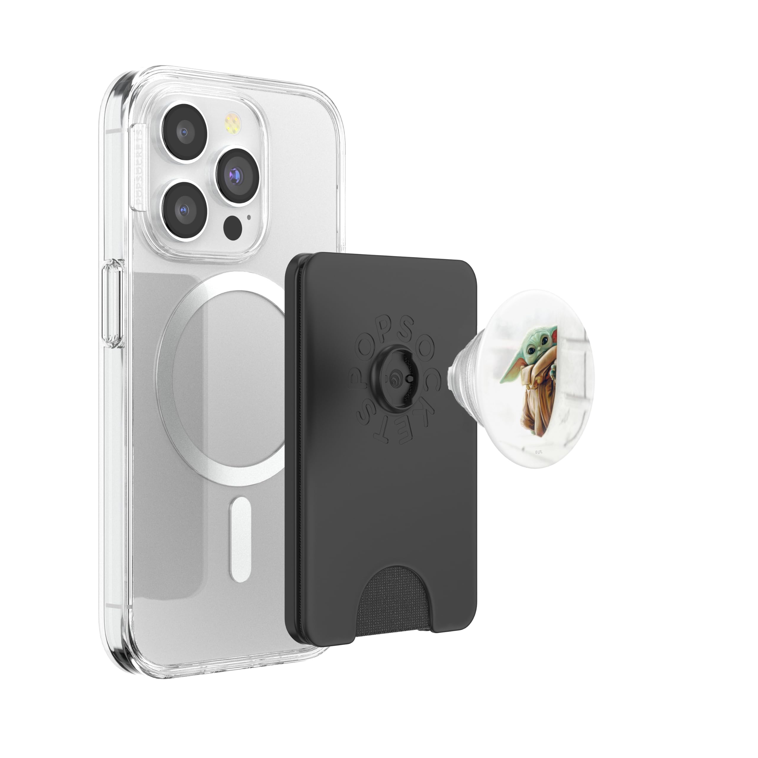 Star Wars The Mandalorian Grogu White PopSockets PopWallet for MagSafe, Black - Image 3